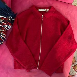 Vintage red sweater cardigan with zipper and collar